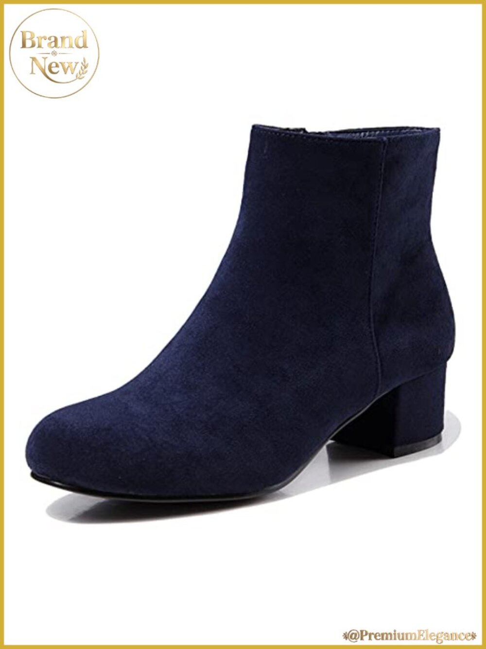 Women's Suede Low Chunky Heel Ankle Boots Round Toe Dress Booties